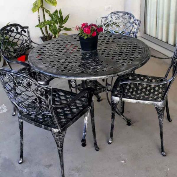 JUEGO  CHATEAU MESA REDONDA 100CM Y 4 SILLONES GRIS LF (LAF08GR)