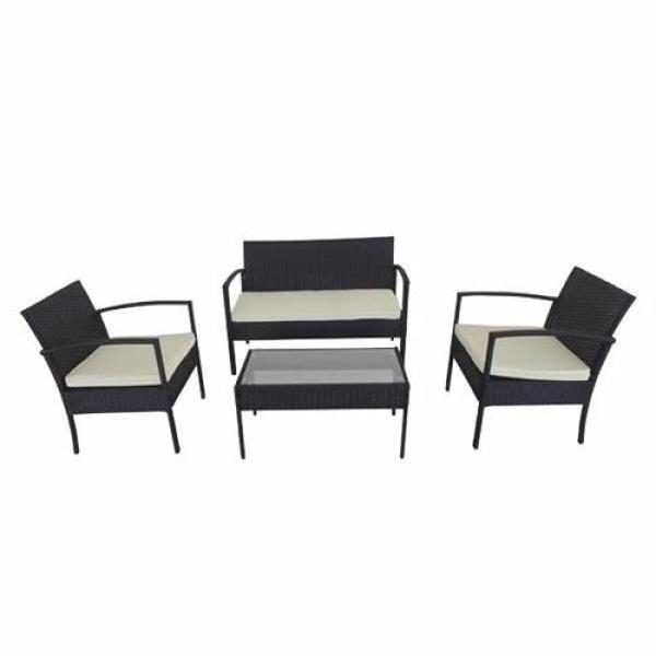 JUEGO DE JARDIN  DYSIS X 4 PZAS SIMIL RATAN NEGRO C/ALMOHADON LAURY (LA15733)